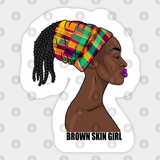 Brown Skin Girl Melanin Queen Kente Pattern Sticker by Merchweaver